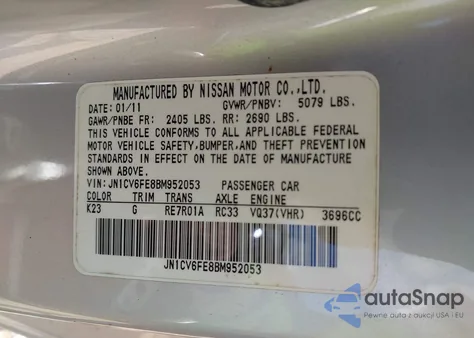 2011 Infiniti G37 из США, поврежденный, VIN JN1CV6FE8BM952053